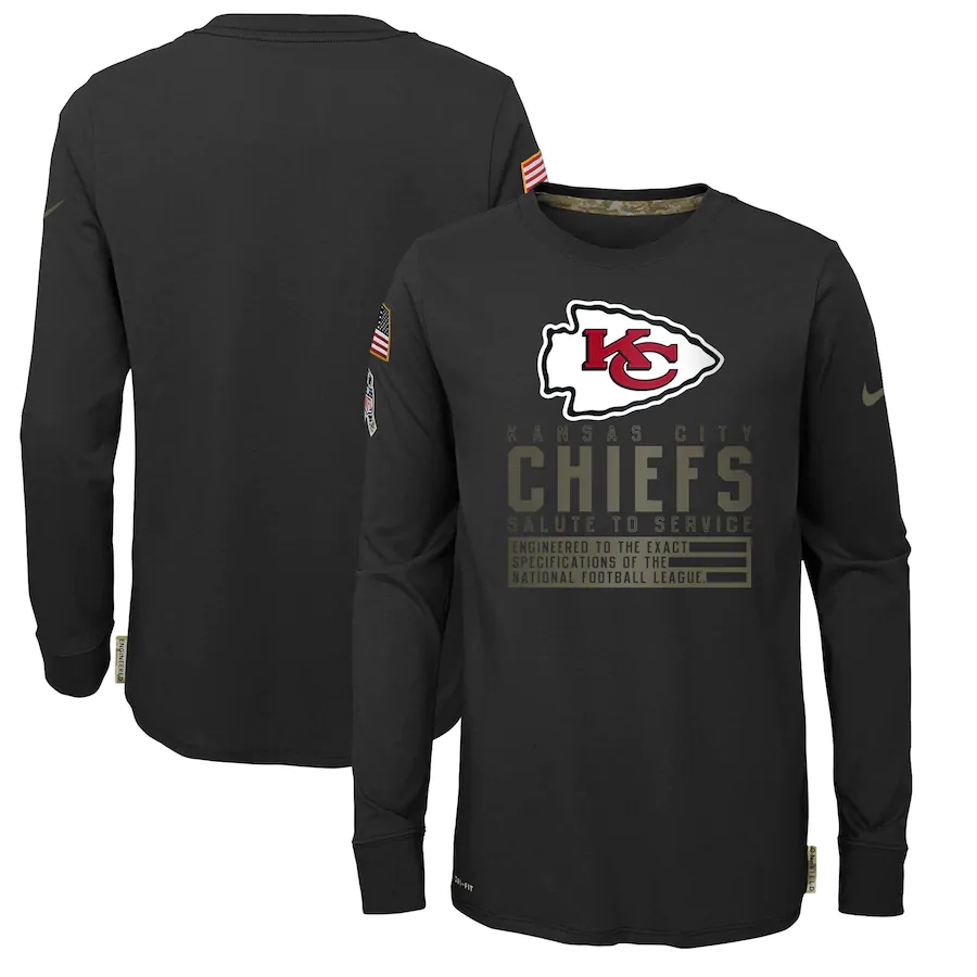 Nike Kansas City Chiefs Youth Black Salute to Service Long Sleeve TShirt->nfl t-shirts->Sports Accessory